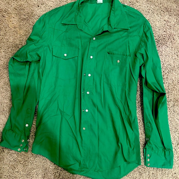 Vintage 60s Pearl Snap Button Down Shirt Green Size L - Picture 1 of 3